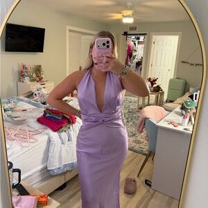Hello Molly Beauty of the night halter satin maxi dress in lilac